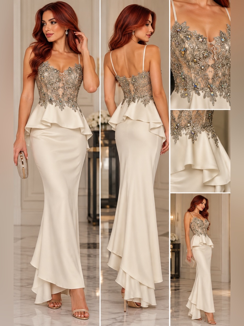✨ Tony Bowls Evenings Embellished Peplum Formal Gown – Size 4 ✨